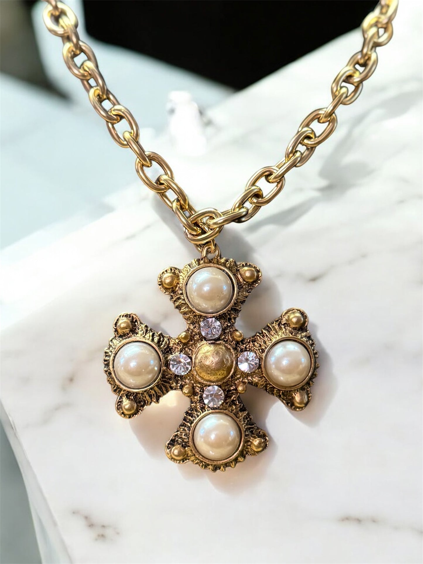 Majestic Cross Necklace- Pearl