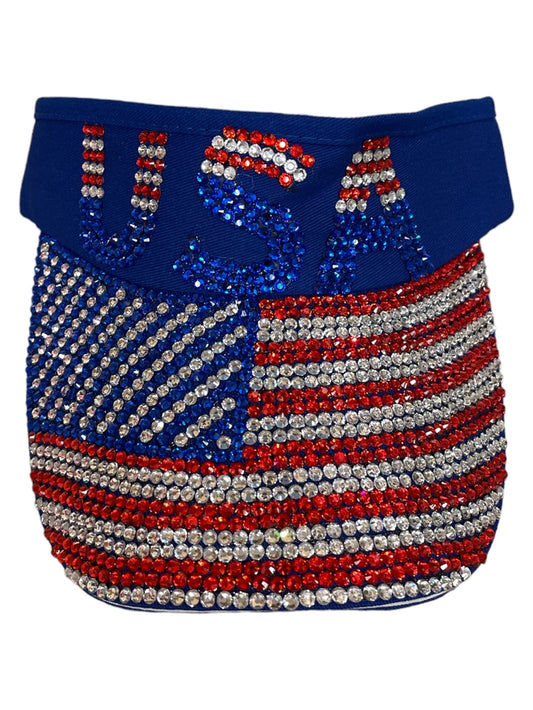 VISOR CAP -BLUE AMERICAN FLAG BLING