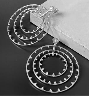 18K Gold/Silver Rhodium Plated Triple Diamond Circle Hoop Earrings