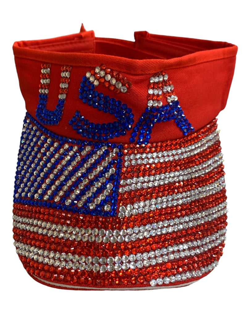 VISOR CAP -BLUE AMERICAN FLAG BLING