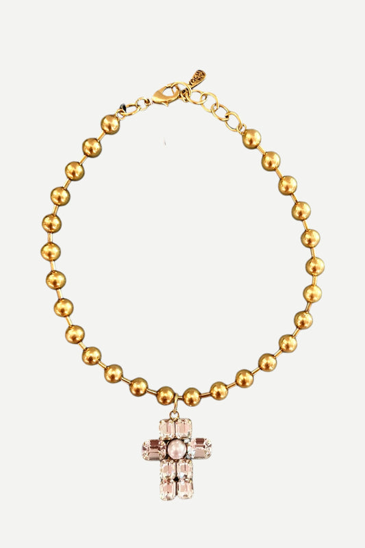 YOCHI GLASS CROSS NECKLACE
